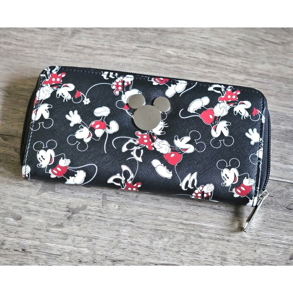 Disney Mickey and Minnie Black Wallet 8 Inch NWOT